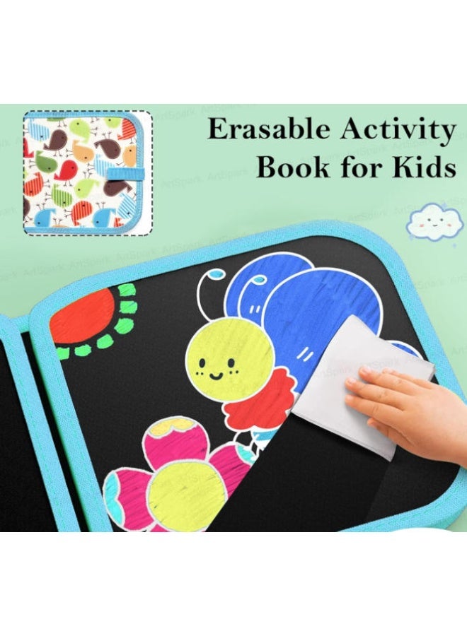 دايتويز كتاب رسم للأطفال بنمط الديناصورات قابل للمسح - لوحة رسم قابلة لإعادة الاستخدام مكونة من 10 صفحات مع 6 أقلام ألوان مائية ومناديل مبللة. - Image 4